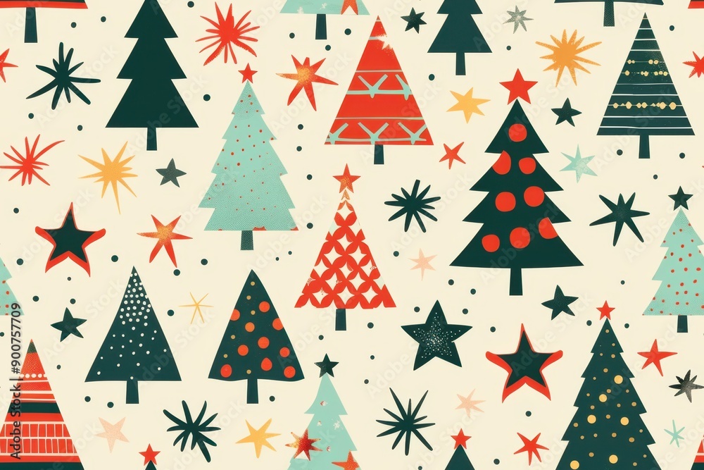 Geometric Christmas tree pattern made of simple shapes and stars on a light green background Geometric Christmas tree pattern made of simple shapes and stars on a light green background