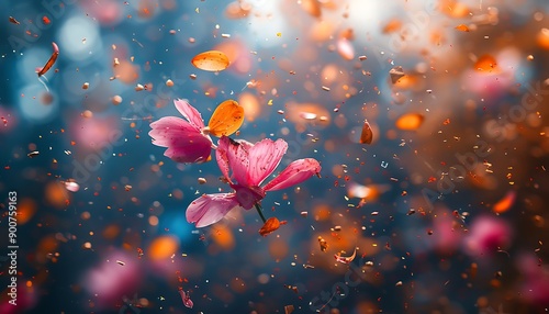 a pink flowers in the air.