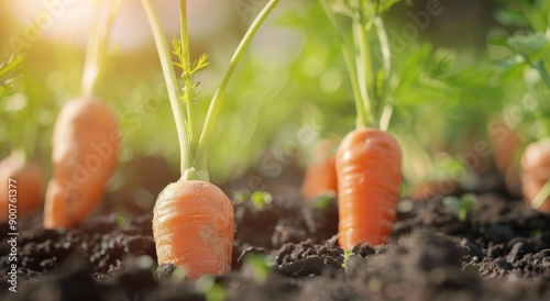 Carrot Growing in Garden Soil