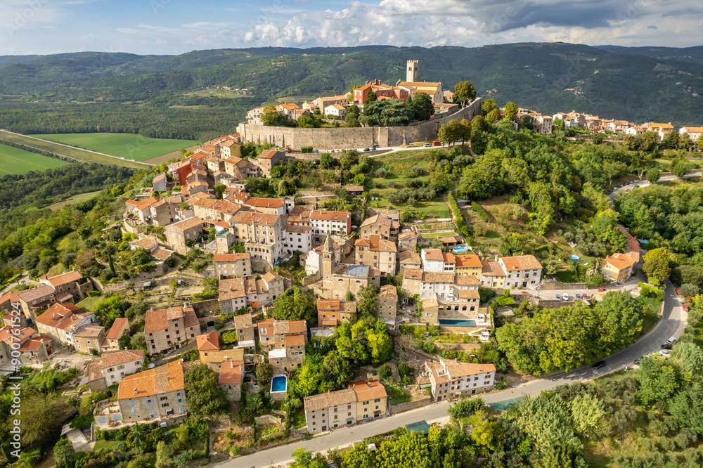 Aerial view of the picturesque historic town of Motovun, Istria region, Croatia