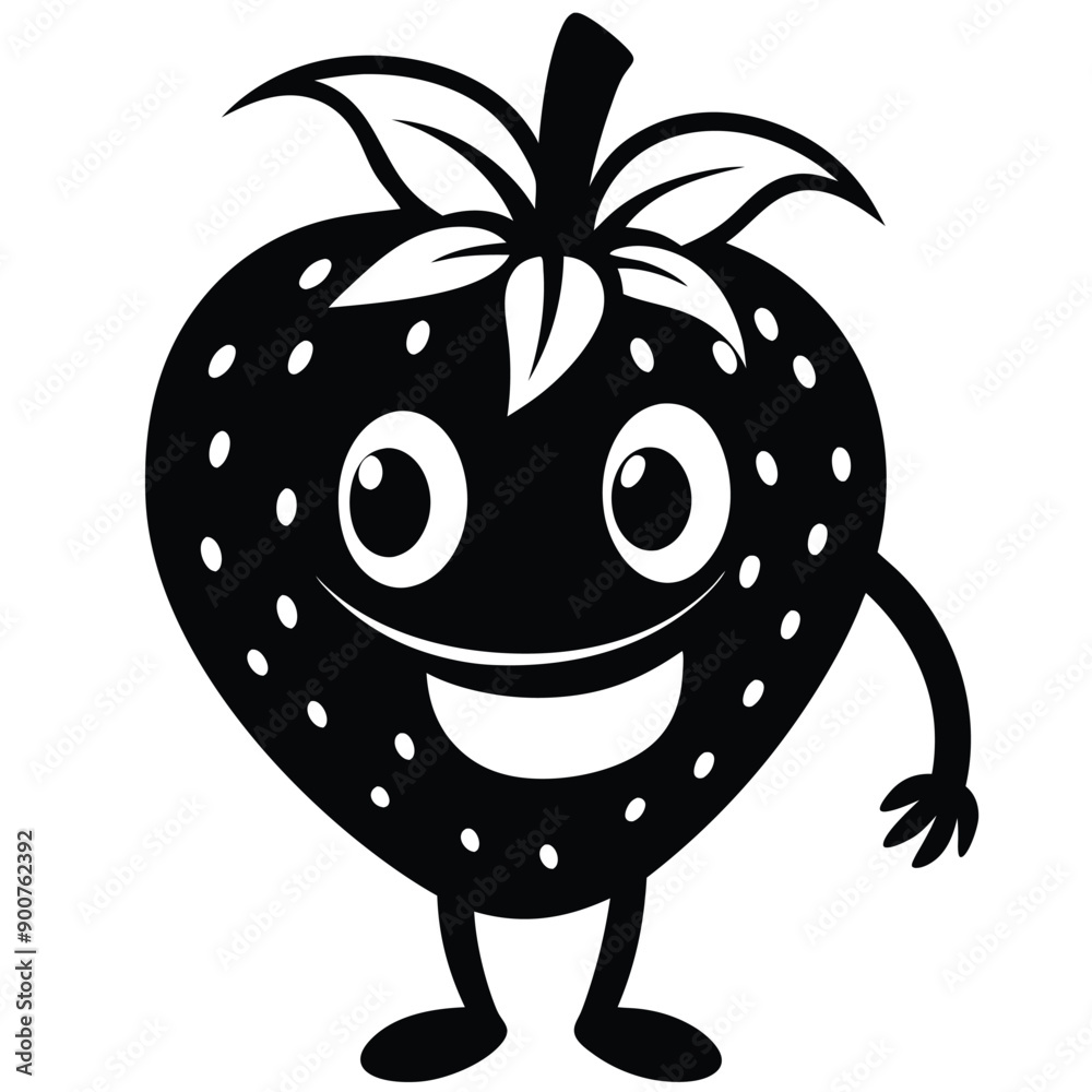 Obraz premium funny Strawberry cartoon character, vector silhouette, isolate white background. 