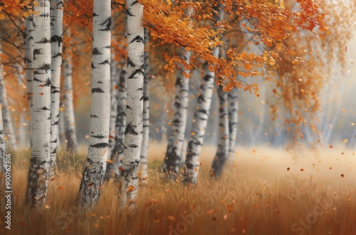Birch Trees in Autumn Fog