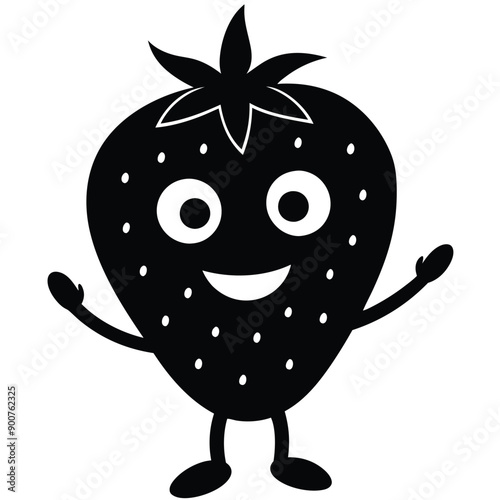 funny Strawberry cartoon character, vector silhouette, isolate white background. 