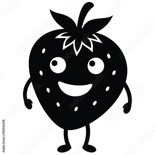 funny Strawberry cartoon character, vector silhouette, isolate white background. 