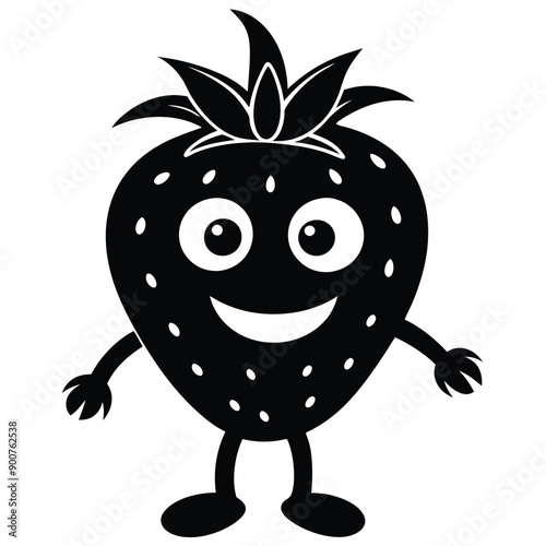 funny Strawberry cartoon character, vector silhouette, isolate white background. 