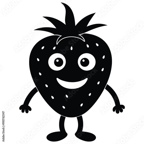 funny Strawberry cartoon character, vector silhouette, isolate white background. 