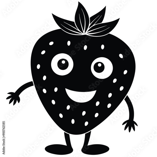 funny Strawberry cartoon character, vector silhouette, isolate white background. 