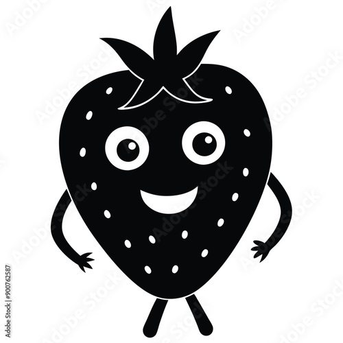 funny Strawberry cartoon character, vector silhouette, isolate white background. 