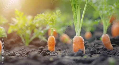 Carrot Growing in Garden Soil