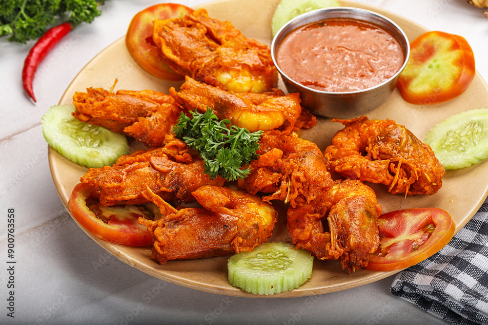 Golden fry prawn with sauce Golden fry prawn with sauce