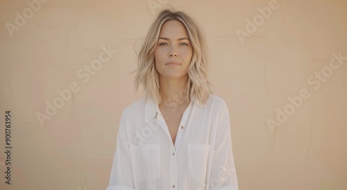 Woman With Blonde Hair Posing in White Shirt
