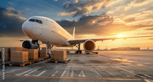 Airplane Loading Cargo at Sunset