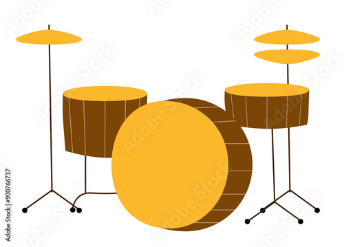 Simple illustration of a drum set with yellow and brown colors. Ideal for music-related designs, event posters, or educational materials
