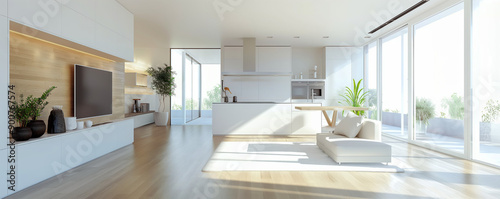 Obraz na płótnie Kitchen interior modern home white room bright house design furniture. Wood kitchen interior modern counter background light countertop minimal apartment wall decor luxury contemporary clean empty w salonie