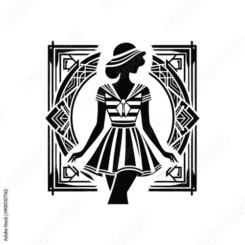 woman wearing retro fashion sailor inspired outfit with a striped top and high waisted shorts