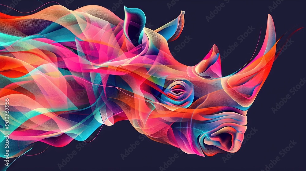   A rhino's head painted with roses in the center, framed by a rose in its neck