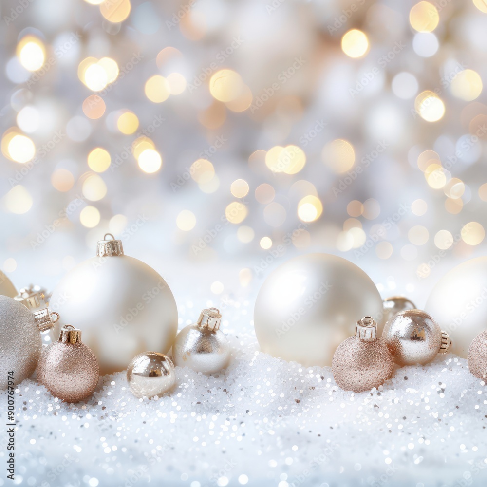 A white background with a bunch of white and gold ornaments. The ornaments are scattered around the background, creating a festive and joyful atmosphere A white background with a bunch of white and gold ornaments. The ornaments are scattered around the background, creating a festive and joyful atmosphere