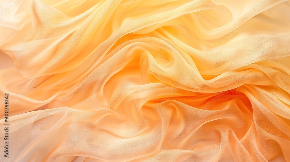 Obraz premium Close-up of an orange and yellow fabric, with abundant ruffled fabric on top