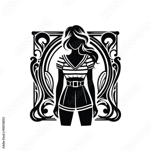 woman wearing retro fashion sailor inspired outfit with a striped top and high waisted shorts