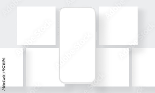 Blank Template for Social Media Posts, Clay Smartphone With Blank Screen. Vector Illustration