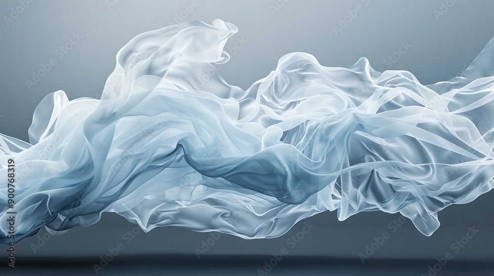 Fototapeta premium A blue-white smoke swirls on black-white backgrounds, with a light blue backdrop