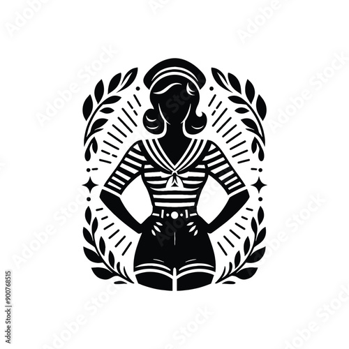 woman wearing retro fashion sailor inspired outfit with a striped top and high waisted shorts