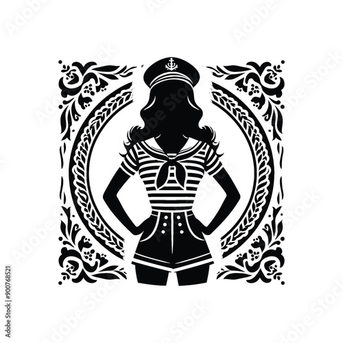 woman wearing retro fashion sailor inspired outfit with a striped top and high waisted shorts