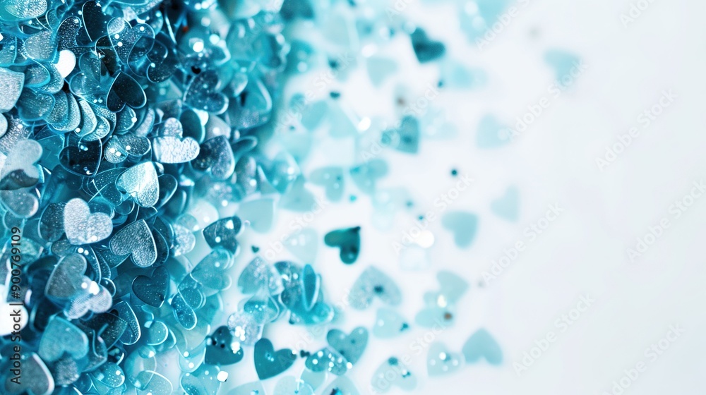 A close-up of several hearts on a blue and white background, featuring numerous small hearts on the left edge of the frame A close-up of several hearts on a blue and white background, featuring numerous small hearts on the left edge of the frame