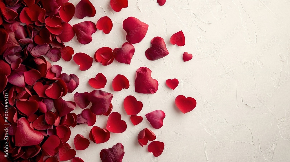 A white wall adorned with red hearts and another identical white wall decorated with the same A white wall adorned with red hearts and another identical white wall decorated with the same