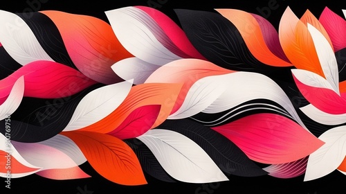 Wallpaper Mural   A black background adorned with orange, pink, and white feathers or a black background with red, white, and black feathers Torontodigital.ca