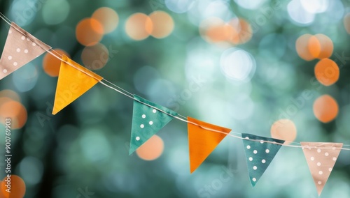 Colorful Bunting Flags Against Blurred Background