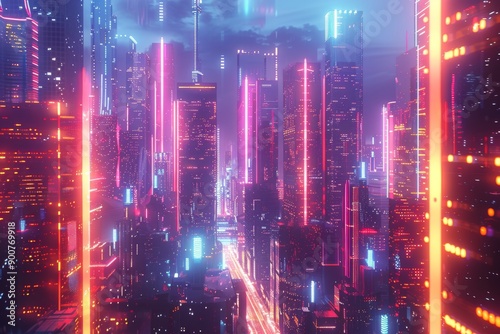 Wallpaper Mural Futuristic cityscape with neon lights and glowing skyscrapers at night showcasing a modern and high-tech urban environment Torontodigital.ca
