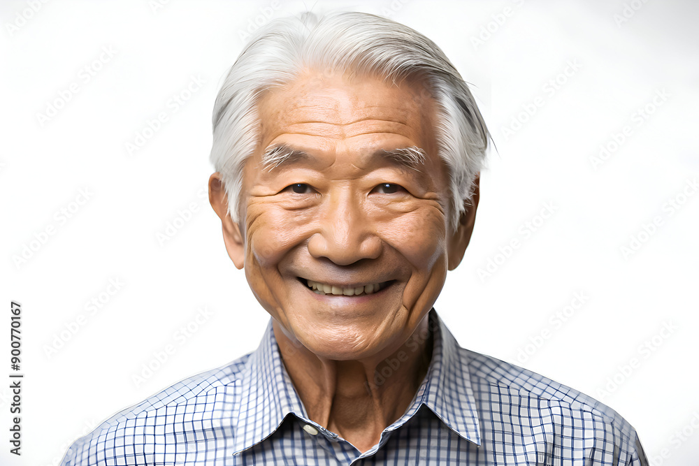 Happy senior Asian man with silver hair, showcasing a broad smile, his face full of warmth and character. Happy senior Asian man with silver hair, showcasing a broad smile, his face full of warmth and character.