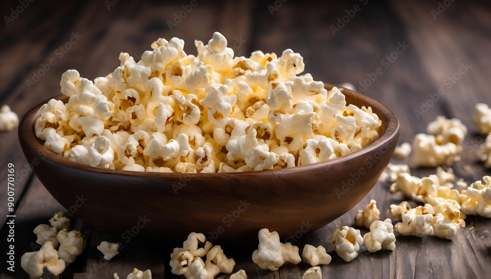 Bowl of salted popcorn on wooden surface, Generative AI
Bowl of salted popcorn on wooden surface, Generative AI