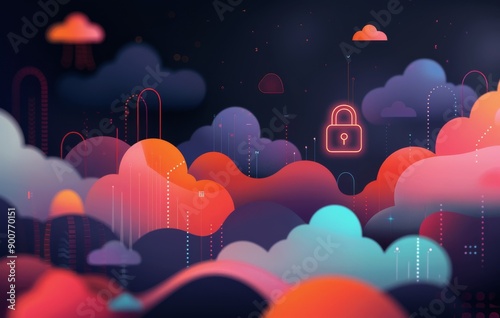 Cloud Security Illustration With Padlock