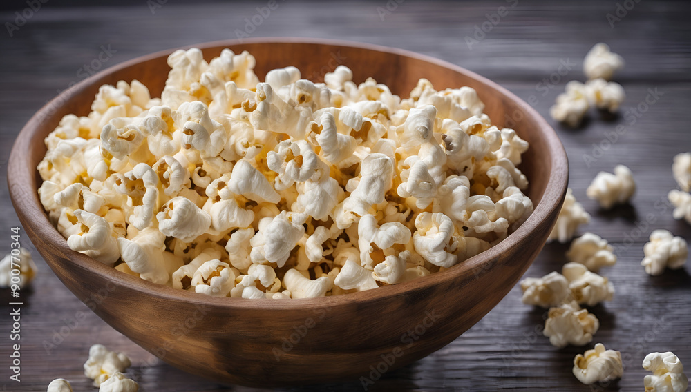 Bowl of salted popcorn on wooden surface, Generative AI
Bowl of salted popcorn on wooden surface, Generative AI