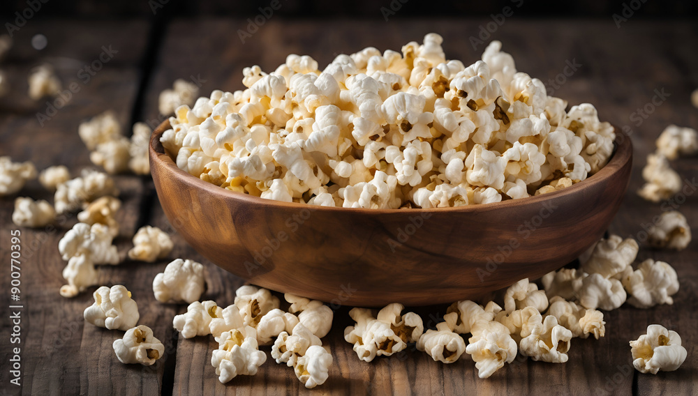 Bowl of salted popcorn on wooden surface, Generative AI
Bowl of salted popcorn on wooden surface, Generative AI
