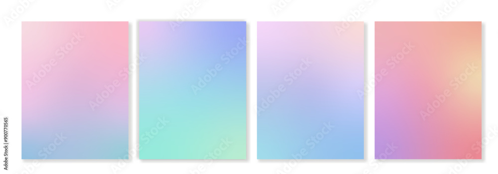 Set of 4 vector gradient backgrounds in light soft colors. For covers, greeting cards, invitations, social media, posters and other projects. For web and print. Set of 4 vector gradient backgrounds in light soft colors. For covers, greeting cards, invitations, social media, posters and other projects. For web and print.