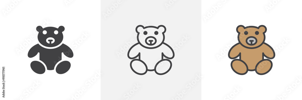 Teddy bear colored icon set Teddy bear colored icon set