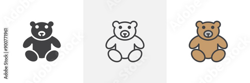 Teddy bear colored icon set