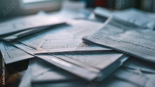 Financial Stress: Close-up of Overdue Notices and Final Demand Letters Piling Up