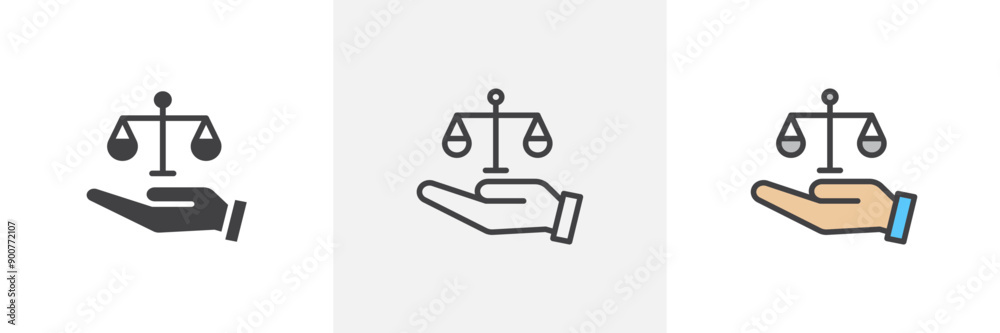 Justice scales in Hand colored icon set Justice scales in Hand colored icon set