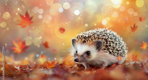 Hedgehog in Autumn Leaves