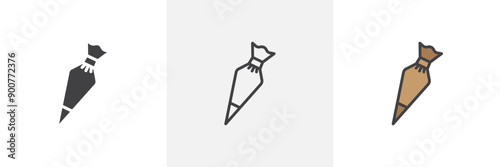Pastry bag colored icon set