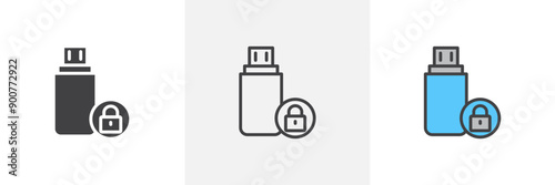 Pendrive security colored icon set