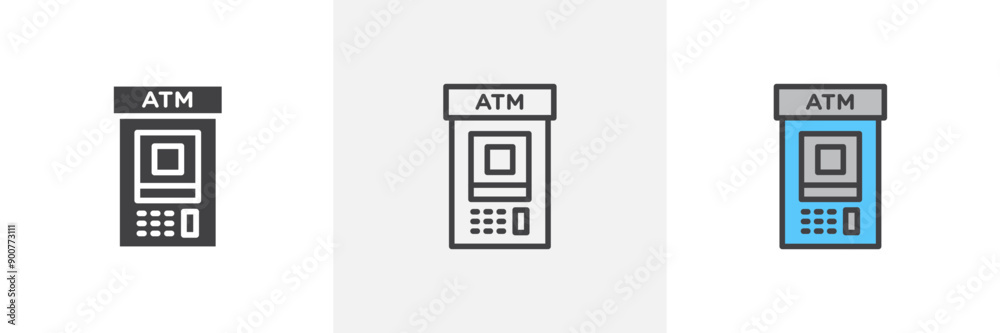 ATM machine colored icon set ATM machine colored icon set