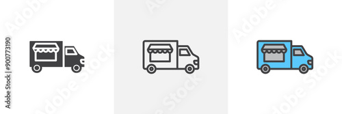 Food truck colored icon set