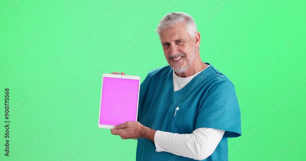 Green screen, man and face of doctor with tablet for telehealth, medical insurance or help. Mockup, portrait and male surgeon with digital technology for online healthcare consultation by chroma key. Green screen, man and face of doctor with tablet for telehealth, medical insurance or help. Mockup, portrait and male surgeon with digital technology for online healthcare consultation by chroma key.
