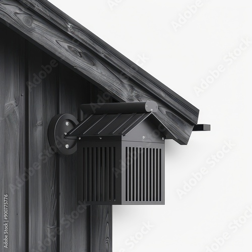 a black house with a black roof and a black window photo