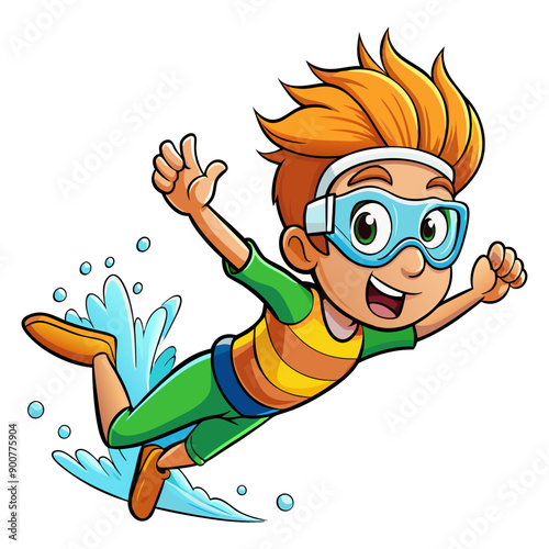 diving boy cartoon vector art